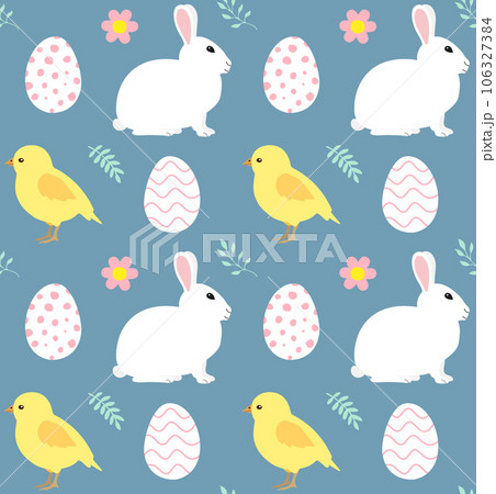 Vector seamless pattern of Easter rabbit chick 106327384
