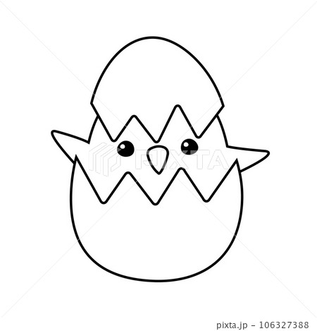 Vector flat hand drawn outline chick in egg shell Vector flat hand drawn outline chick in egg shell 106327388