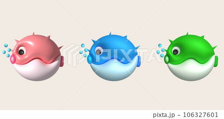 3D illustration Cute underwater animals Sea fish popular color fish. minimal style. 106327601