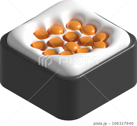 3d icon. Asian food. Sushi rice on top salmon roe. Minimalistic style icon. 106327640