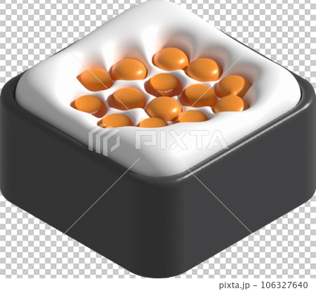 3d icon. Asian food. Sushi rice on top salmon roe. Minimalistic style icon. 106327640