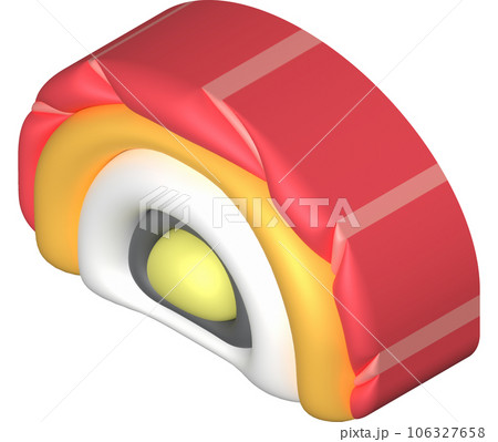 3d icon. Asian cuisine. Set of sushi rice on top of salmon with vegetable stuffing. Sushi wrapped in seaweed minimalist style icon 106327658