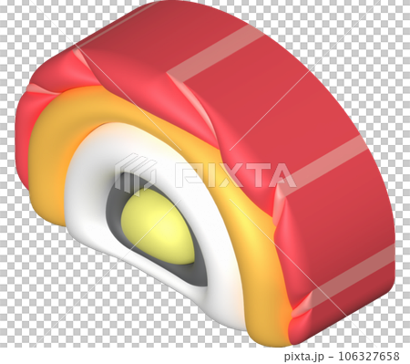 3d icon. Asian cuisine. Set of sushi rice on top of salmon with vegetable stuffing. Sushi wrapped in seaweed minimalist style icon 106327658