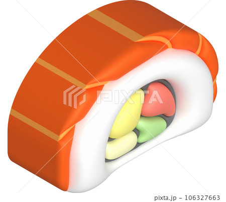 3d icon. Asian cuisine.sushi rice on top of salmon with vegetable stuffing. Sushi wrapped in seaweed minimalist style icon 106327663