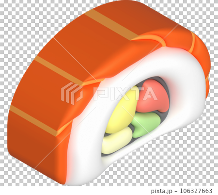 3d icon. Asian cuisine.sushi rice on top of salmon with vegetable stuffing. Sushi wrapped in seaweed minimalist style icon 106327663