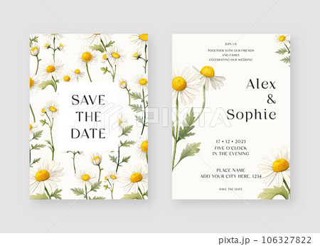 Minimalist invitation card template. Set of wedding invitation card template design. Vector decorative design background. 106327822