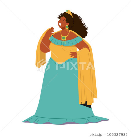 Opera Artist Woman Captivating Audience With Her Powerful Voice And Emotive Performances, Vector Illustration 106327983