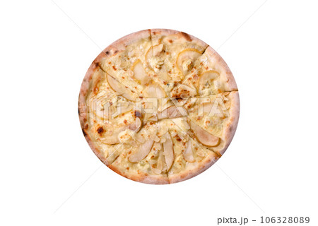 Delicious sweet pizza with pear, dorblu cheese and nuts Delicious sweet pizza with pear, dorblu cheese and nuts 106328089