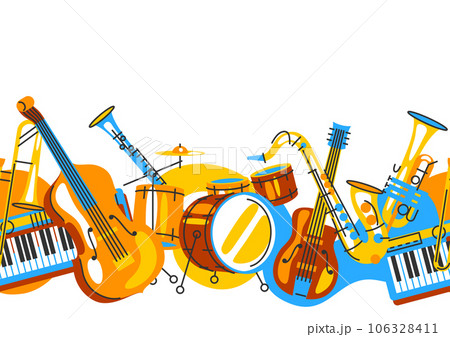 Pattern with musical instruments. Jazz, blues and classical music. 106328411
