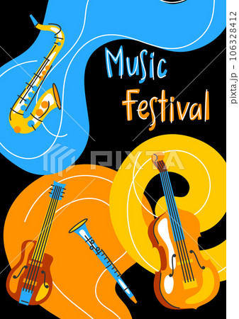 Poster with musical instruments. Jazz, blues and classical music. 106328412