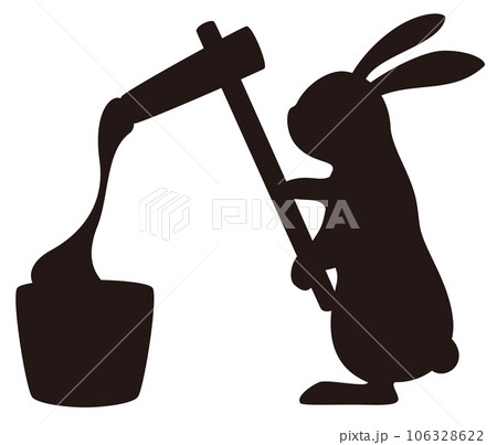 餅つきをするウサギのシルエット(餅あり)/rabbit silhouette 餅つきをするウサギのシルエット(餅あり)/rabbit silhouette 106328622