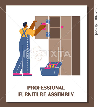 Professional furniture assembly advertising poster, flat vector illustration. 106329232