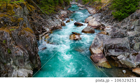 River in a Rocky Mountain Canyon. British Columbia, Canada. Aerial Nature Background 106329251