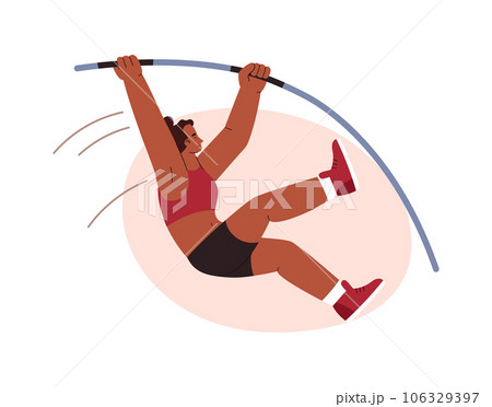 Smiling woman jumping with stick flat style, vector illustration 106329397