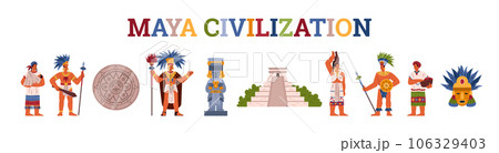 Set of items about maya civilization flat style, vector illustration 106329403