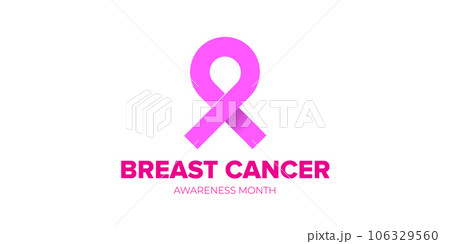 Breast cancer awareness month concept horizontal banner design template with pink ribbon and text isolated on white background. October is Breast cancer awareness month vector flyer or poster 106329560
