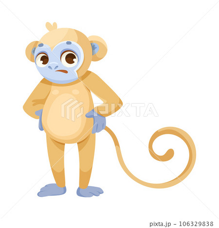 Cheerful Monkey Character with Prehensile Tail Standing with Puzzled Face Vector Illustration 106329838
