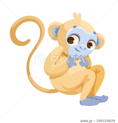 Cheerful Monkey Character with Prehensile Tail Sitting and Smiling Vector Illustration 106329839