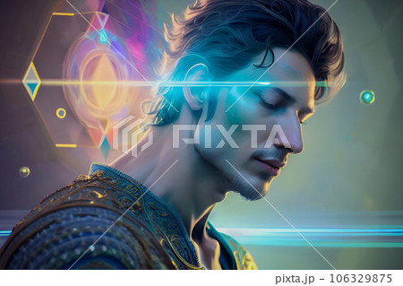 瞑想する男性のシルエット 106329875