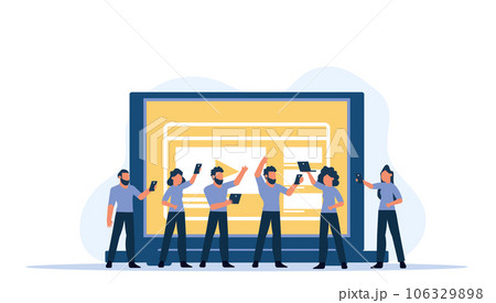 Digital classroom virtual learning education concept illustration vector. Computer class school study knowledge online. Student training with smart laptop network. Web video teaching distance course Digital classroom virtual learning education concept illustration vector. Computer class school study knowledge online. Student training with smart laptop network. Web video teaching distance course 106329898