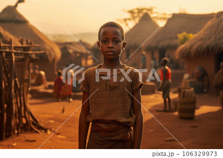 Portrait of african boy in village. Generative AI Portrait of african boy in village. Generative AI 106329973