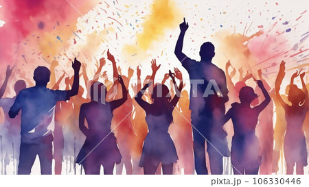 Silhouette of cheerful crowd people party Silhouette of cheerful crowd people party 106330446