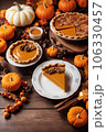 Traditional thanksgiving food on wooden table 106330457