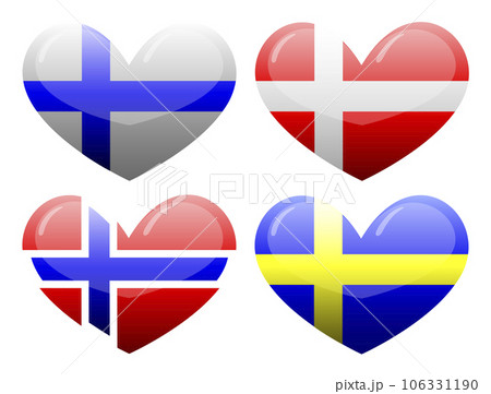 Flags of Scandinavia in the form of heart 106331190