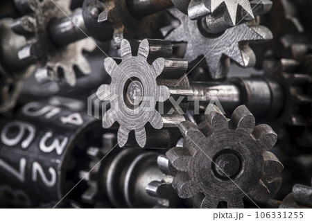 Metal gears and cogs mechanism with numbers Metal gears and cogs mechanism with numbers 106331255