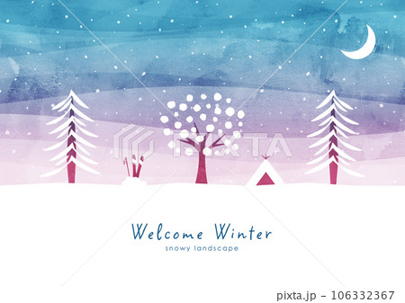 冬の水彩背景フレーム 雪の中のキャンプ場 冬の水彩背景フレーム 雪の中のキャンプ場 106332367