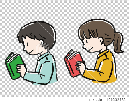 本を読む男性と女性のイラストセット 横顔 バストアップ 本を読む男性と女性のイラストセット 横顔 バストアップ 106332382