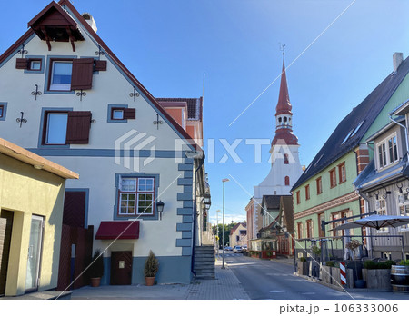 Beautiful houses of the old town on a clear sunny day in the city of Panu, Estonia Beautiful houses of the old town on a clear sunny day in the city of Panu, Estonia 106333006