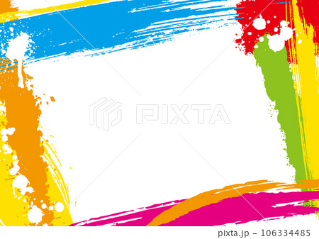 カラフルなペンキが塗られ白いペンキが飛び散ったフレーム カラフルなペンキが塗られ白いペンキが飛び散ったフレーム 106334485