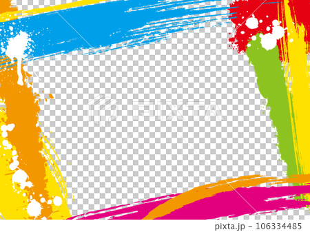 カラフルなペンキが塗られ白いペンキが飛び散ったフレーム カラフルなペンキが塗られ白いペンキが飛び散ったフレーム 106334485