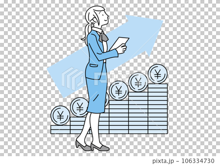 資料で説明するスーツを着た女性 お金が増えるイメージ 資料で説明するスーツを着た女性 お金が増えるイメージ 106334730