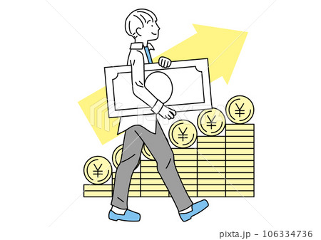 お札を持った男性　お金が増えるイメージ 106334736