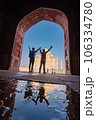 two gay lover standing in front of Taj Mahal indian palace. Islam architecture. 106334780