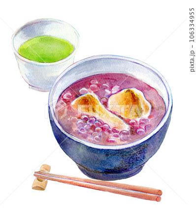 ぜんざいと緑茶のセット 水彩イラスト ぜんざいと緑茶のセット 水彩イラスト 106334955