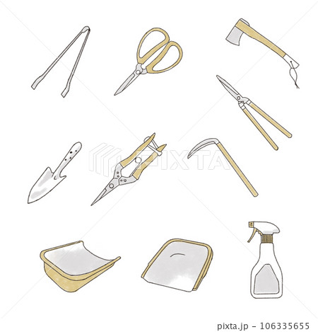 農業用具 シンプルな柔らかい手描き風の線画 色付き 農業用具 シンプルな柔らかい手描き風の線画 色付き 106335655