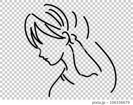 Simple line drawing of a cute woman / hand-drawn illustration material Simple line drawing of a cute woman / hand-drawn illustration material 106336679