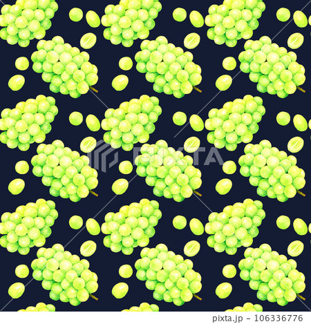 ぶどう（シャインマスカット）のシームレスパターン　手描き水彩イラストの果物柄 106336776