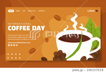International Coffee Day Social Media Landing Page Cartoon Templates Background Illustration 106337018