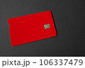 Green plastic bank card on a gray background. Mockup. Plastic card with chip. 106337479