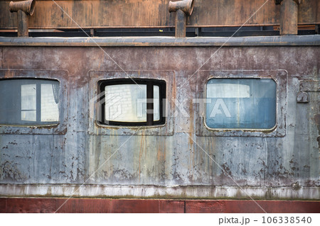 Abandoned distinctive dormer windows in close up Abandoned distinctive dormer windows in close up 106338540