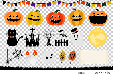 秋のおしゃれ手描き風かぼちゃハロウィン・ハロウィーンパンプキンベクターアイコン素材コレクション 106338619