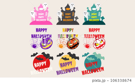 Collection icon with Halloween party text, tombs and bats.set of text halloween. 106338674