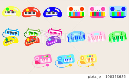 Collection icon electrical toy piano keyboard. Kids musical electronic. Funny children's toy.set of game console. Collection icon electrical toy piano keyboard. Kids musical electronic. Funny children's toy.set of game console. 106338686
