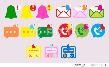 Collection icon different types of reminders, email, phone calls, to-do reminders. set of Notification bell. Collection icon different types of reminders, email, phone calls, to-do reminders. set of Notification bell. 106338701
