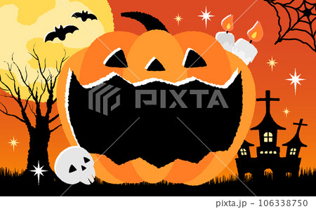 コピースペースのあるシンプルな手描き風の大きい口のパンプキンハロウィンタイトルフレーム・背景素材 106338750