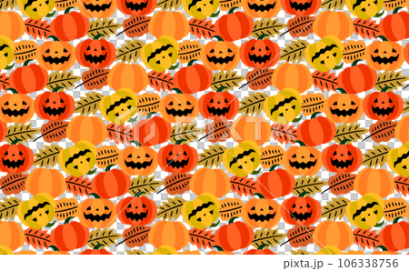 秋のおしゃれ手描き風パンプキンパターン・柄のかぼちゃハロウィンベクター背景素材_背景透過 秋のおしゃれ手描き風パンプキンパターン・柄のかぼちゃハロウィンベクター背景素材_背景透過 106338756
